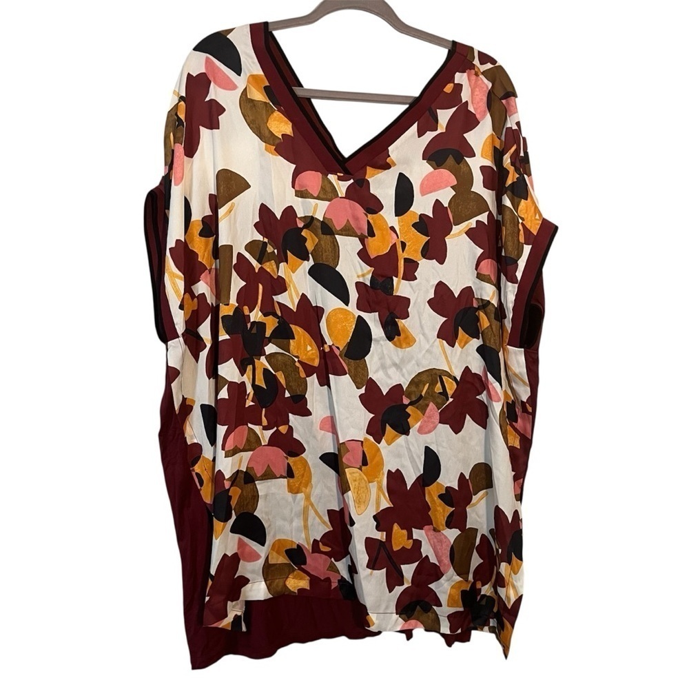 Lane Bryant Burgundy Floral Tunic V-Neck Top Plus Size 22/24 Fall Business